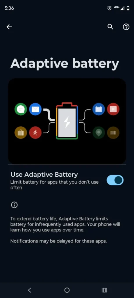 Android 15 Battery Optimization showing improved battery settings and power-saving features on an Android phone