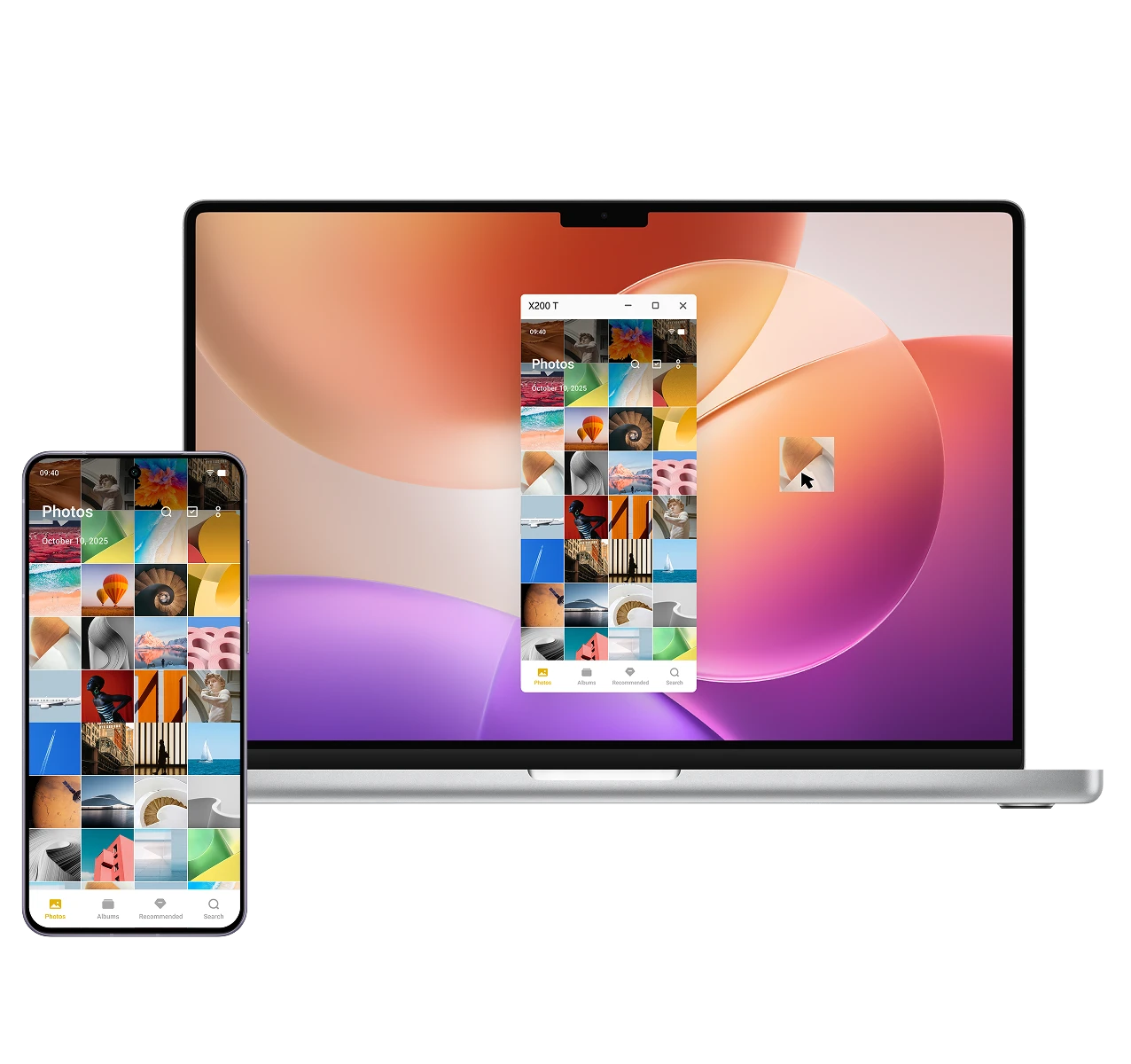 Vivo X200T Office Kit Screen Mirroring feature displaying smartphone screen mirrored on Windows PC or Mac with seamless file drag and cross-device control