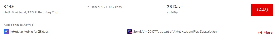 the ₹449 plan is a great option. In this you get 4GB data daily, which is enough for HD or Full HD streaming.